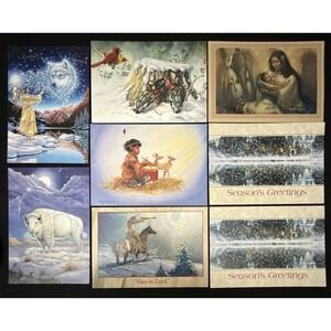 Vtg Leanin Tree Native American Indian Buffalo Greeting Card Lot Of 8 1990's